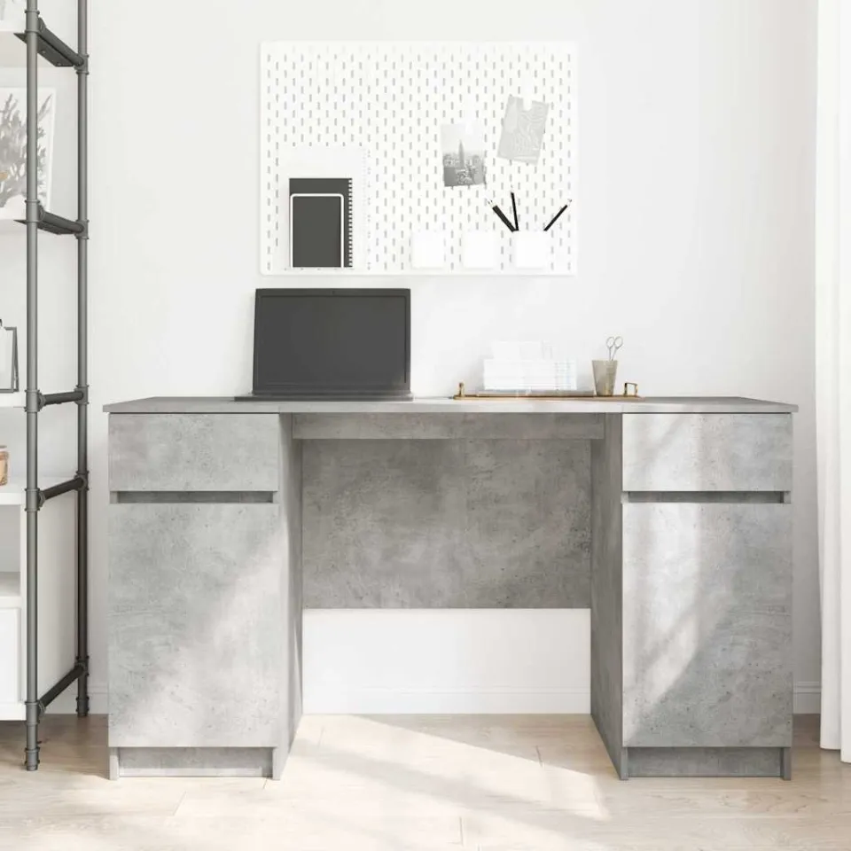 vidaXL Bureau Betongrijs 140 x 49 x 76 cm Bewerkt hout grijs, foto 3