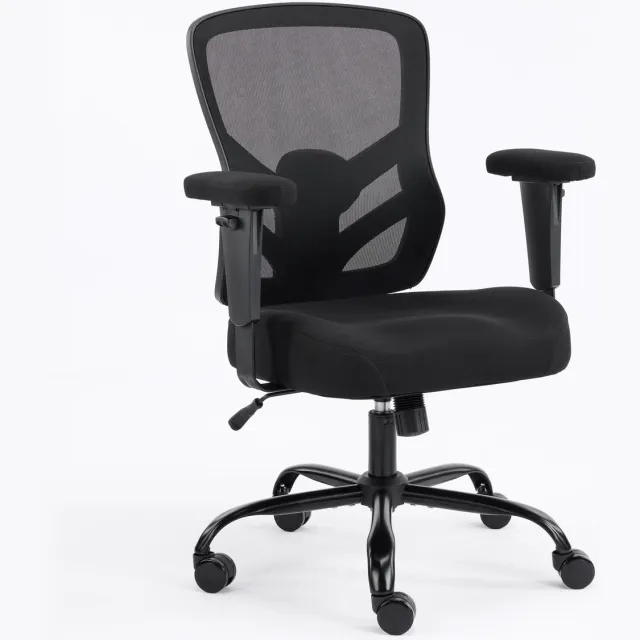 Merax Ergonomische Bureaustoel - Zwart - Verstelbare Lendensteun - 2D Armleuningen - Mesh Rugleuning - In Hoogte Verstelbaar - 360° Draaibaar