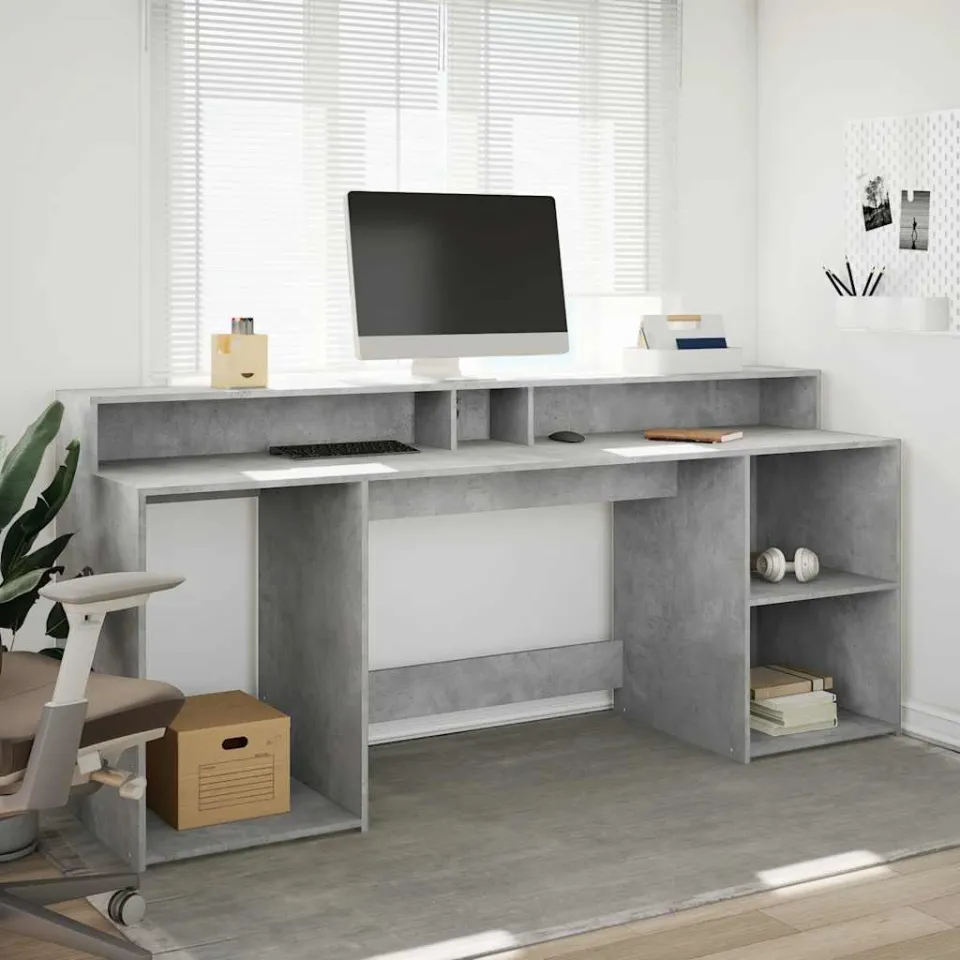 vidaXL Desk Betongrijs 200 x 55 x 91 cm Engineered Wood grijs, foto 3