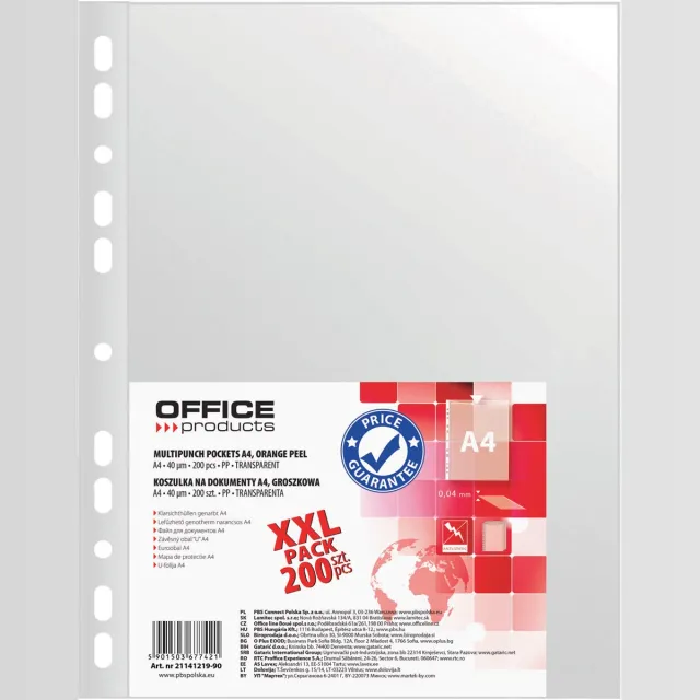 Office Products geperforeerde showtas, A4, 40 micron, gekorreld, pak van 200 stuks
