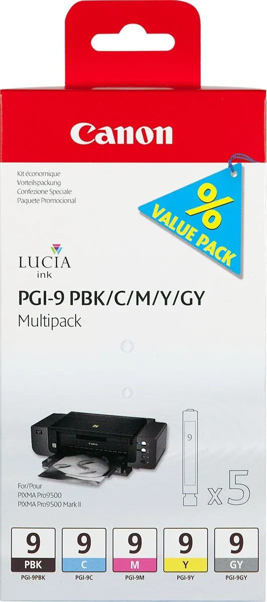 Canon PGI-9 - Inktcartridge / Zwart / Cyaan / Magenta / Geel / Pigment Zwart Kleur