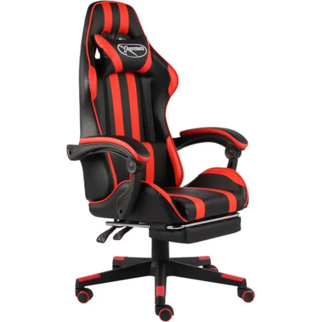 vidaXL Racestoel - met - voetensteun - kunstleer - zwart - en - rood zwart en rood