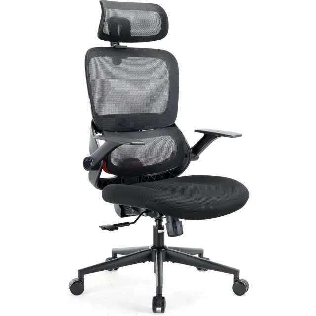 Sihoo B100 Ergonomische Bureaustoel - Ademende Katoenen Zitting - Verstelbare en Roteerbare Hoofdsteun - 2D Klaparmleuningen - Dubbele Lendensteun - 113°/123°/135° Kantelbare Rugleuning - Stille Wielen - voor Thuiskantoor Zwart
