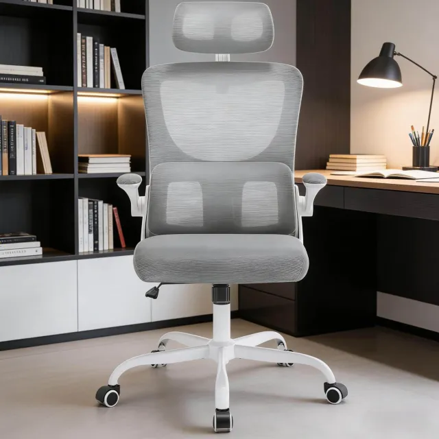 COVREO Bureaustoel 62 x 116,5-123,5 x 69,5 cm, grijs, mesh, met wielen