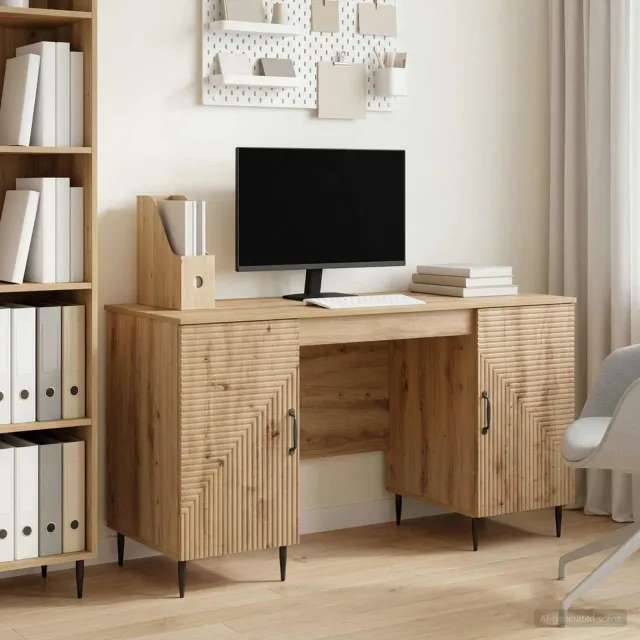 vidaXL Bureau Artisanaal eiken 142,5 x 50 x 75 cm Bewerkt hout, foto 2