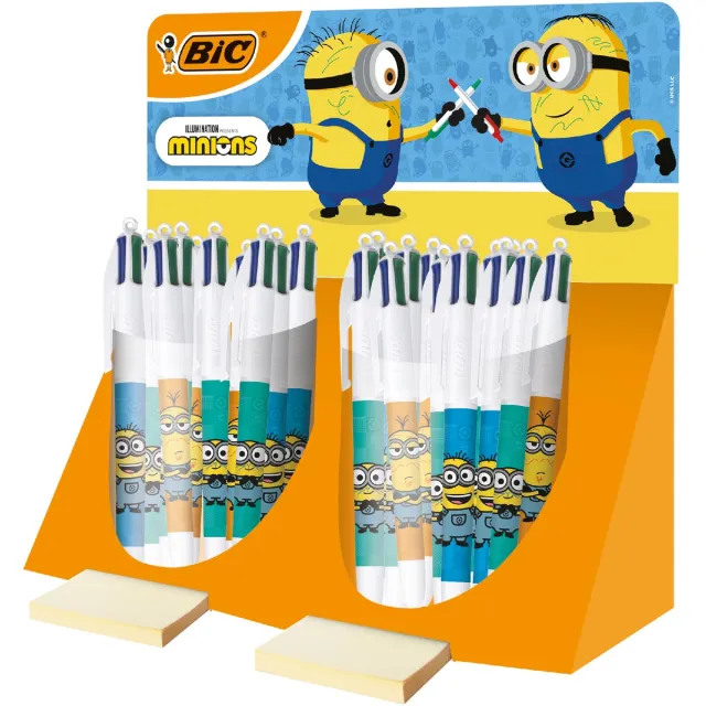 Bic Colours Minions 4-kleurenbalpen, medium, klassieke inktkleuren, display van 40 stuks blauw