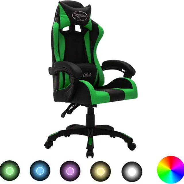vidaXL Racestoel - met - RGB - LED-verlichting - kunstleer - groen - en - zwart groen en zwart