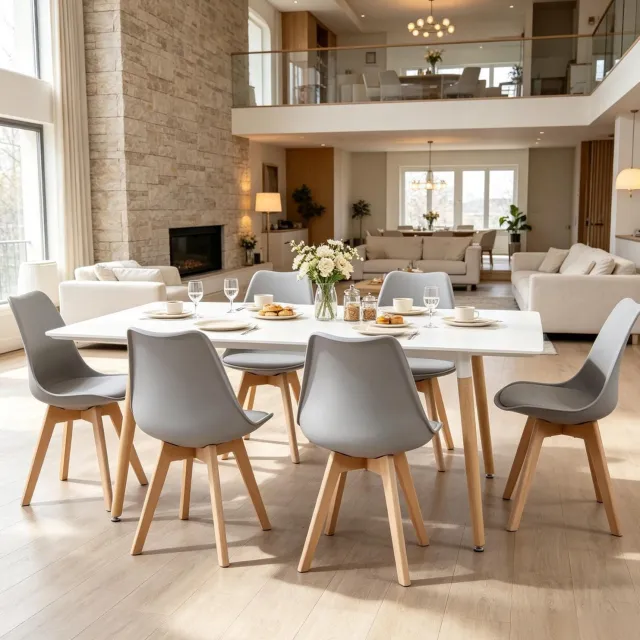 CHICFURN Vergaderstoelen Set van 6 - Zonder Armleuningen - Houten Poten - Grijs