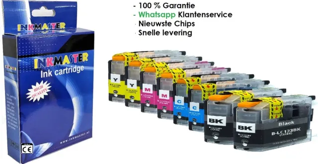 inkmaster premium huismerk inkt Cartridge XL Gechikt voor Brother LC-123 Multipack 8 stuks 2 x BK, Cyaan , Magenta ,Yellow DCP-J132W, DCP-J172W, DCP-J152W, DCP-J552DW, DCP-J752DW, DCP-J4110DW, MFC-J4410DW, MFC-J4510DW, MFC-J4610DW, MFC-J470DW, MFC-J4 Duo Multipack