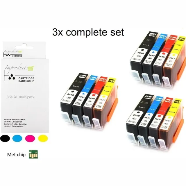 Improducts Inktcartridges - Alternatief Hp 364 XL 364XL 3x multi pack Multicolor - Zwart (3x), Cyaan (3x), Magenta (3x), Geel (3x)