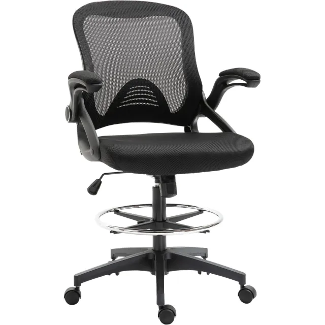 Lunpog Ergonomische bureaustoel - bureaustoel met voetensteun en armleuningen - tekenstoel van mesh - in hoogte verstelbaar - lendensteun - zacht bekleed zitkussen 360° draaibaar - zwart