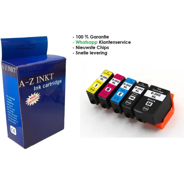 AtotZinkt Huismerk cartridges voor Epson 202 XL, 202xl multipack van 5 kleuren (1*zwart, 1*foto zwart, 1*C/M/Y) Multipack van 5 cartridges voor Expression Premium XP 6000, XP 6005, XP 6100 en XP 6105