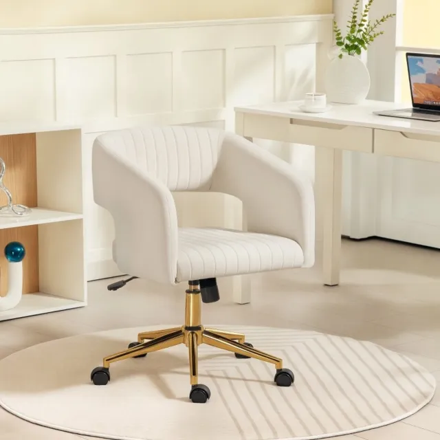 Wishdor Bureaustoel - Hoogteverstelbaar met kantelfunctie en 360° draaibaar - Modern - Thuiswerk en kantoor - Stoflook - Crème wit - 61 x 62 x 76-84 cm Crèmewit