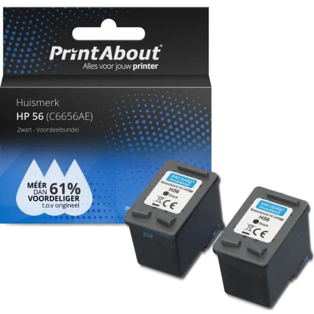 PrintAbout Inktcartridge / Alternatief voor de HP C6656AE (nr 56) / Zwart 2-pack
