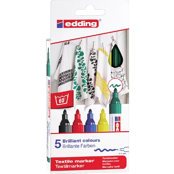 Edding Viltstift edding 4500 textiel rond 2-3mm basis assorti blister à 5 stuks