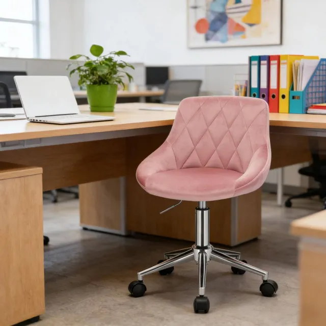 Wishdor Bureaustoel - Roze velvet - Verstelbare zithoogte - Draaibaar met wielen - Zonder armleuningen - Metaal - 100 kg - 77 cm - Duitse handleiding - Zitvlak 31,5 x 37,5 cm Pink