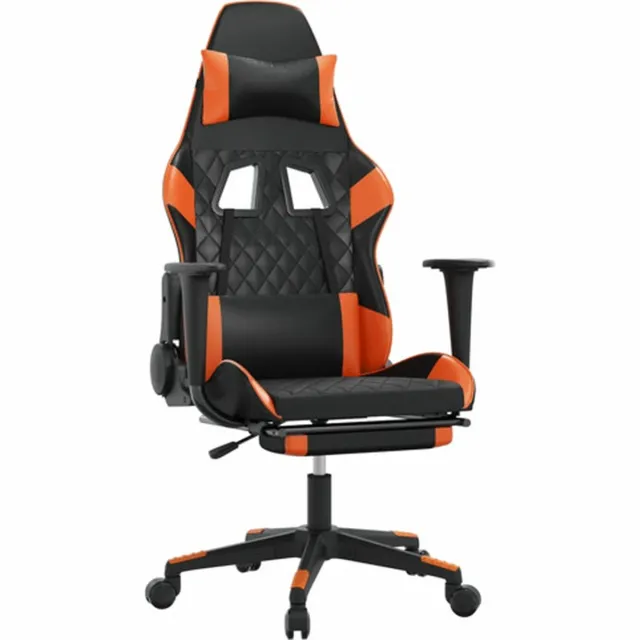 vidaXL Massage - gamestoel - met - voetensteun - kunstleer - zwart - en - oranje zwart en oranje