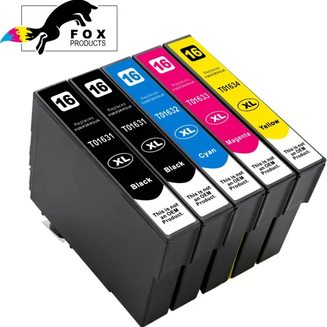 FoxProducts 5x 16XL T16 16 inktcartridges geschikt voor epson Workforce WF-2010W WF-2510WF WF-2520NF WF-2530WF WF-2540WF WF-2630WF WF-2650DWF WF-2660DWF WF-2750DWF WF-2760DWF Cyan, Magenta, Yellow, Black,