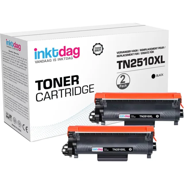 inktdag Toner Compatibel met Brother TN-2510 XL TN2510XL TN-2510XL (2 pcs ) voor HL-L2400DW HL-L2400DWE MFC-L2800DW DCP-L2620DW MFC-L2860DWE DCP-L2627DW Met Chip Zwart x 2PCS