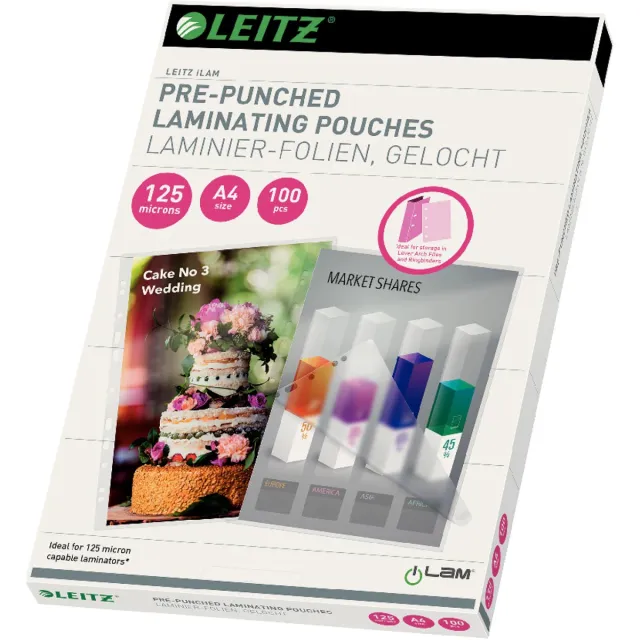 Leitz Lamineerhoes leitz ilam a4 met perforatieband 2x125micron eva 100 stuks