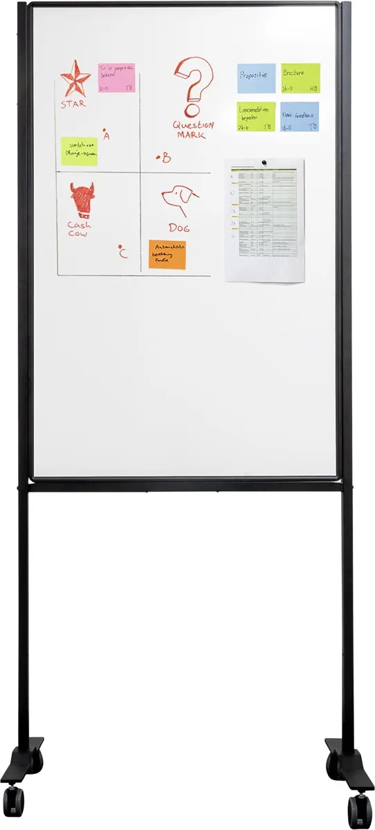 Smit Visual whiteboard, gelakt staal, magnetisch, verrijdbaar, 75 x 120 cm zwart