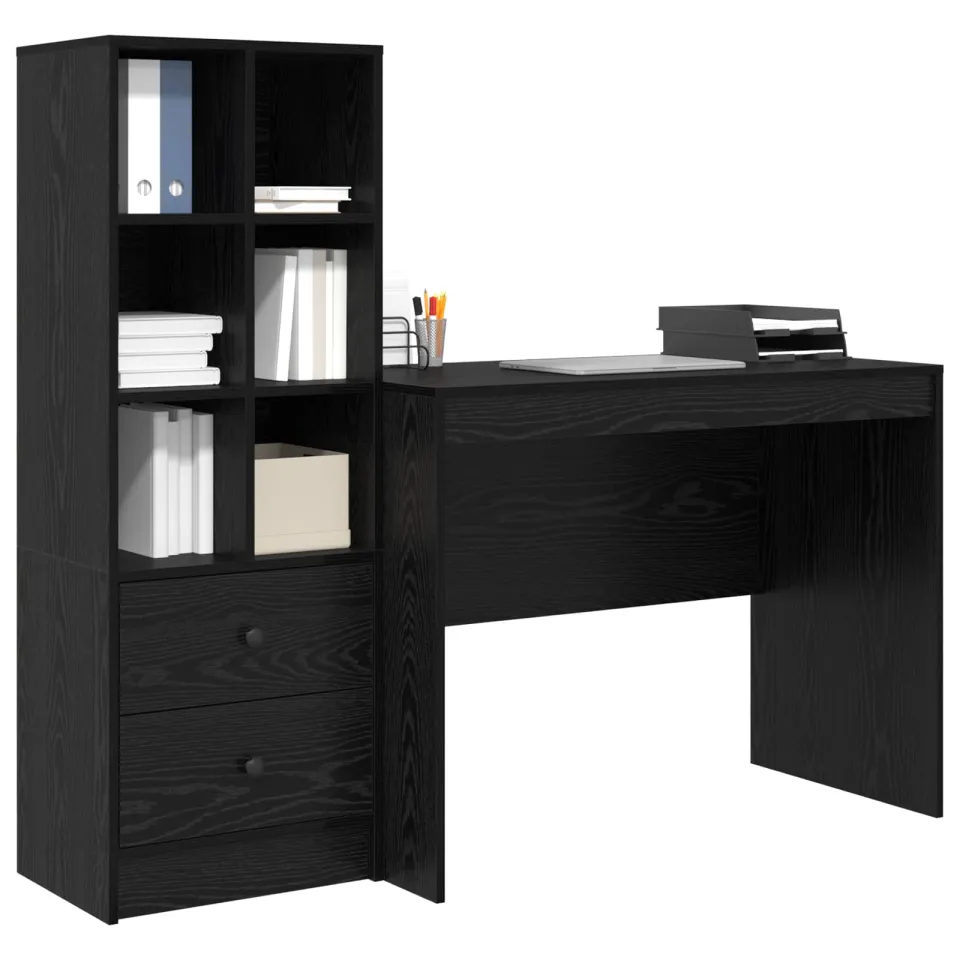 vidaXL Bureau Zwart Eiken 145.5 x 50 x 127 cm 2 st