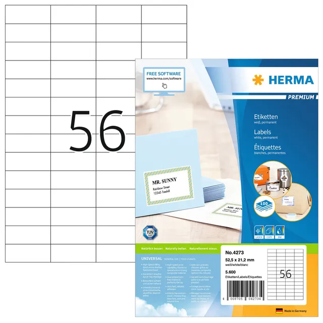 Herma Etiket HERMA 4273 52.5x21.2mm premium wit 5600 stuks
