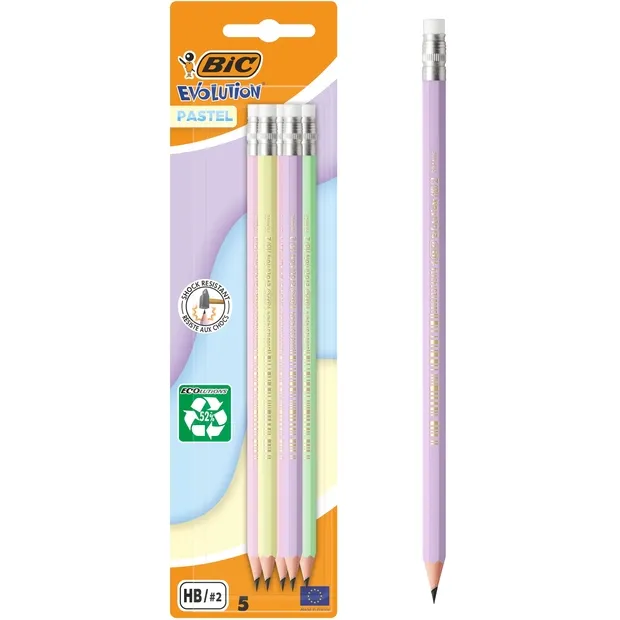 Bic Potlood Bic HB met gom pastel assorti blister 5 stuks