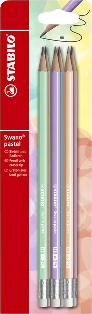 Stabilo Potlood STABILO Swano grafiet HB met gumtop pastel assorti blister à 6 stuks