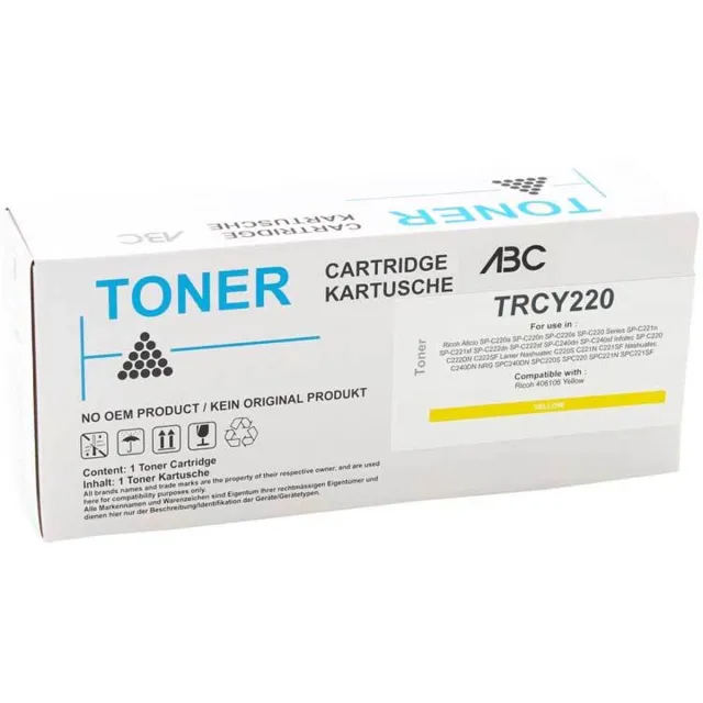 ABC huismerk toner geschikt voor Ricoh 406106 geel voor Ricoh Aficio SP-C220a SP-C220n SP-C220s SP-C221n SP-C221sf SP-C222dn SP-C222sf SP-C240dn SP-C240sf SPC222DN SPC222SF Lanier SPC220S SPC221N