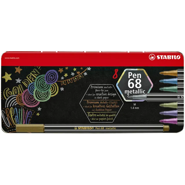 Stabilo Viltstift STABILO Pen 68/8 medium metallic assorti blik à 8 stuks