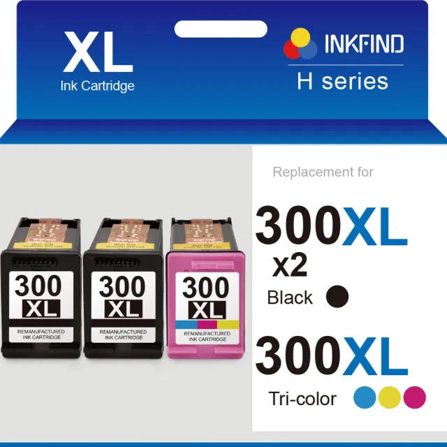 INKFIND 300XL Inktcartridge compatibel met HP 300 HP 300XL HP300XL HP300 HP CC641EE CC644EE Hoge Capaciteit - 3-pack (Zwart x 2 en Kleur x 1)