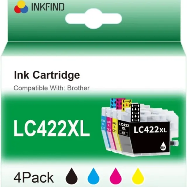 INKFIND LC422XL inktcartridge Geschikt voor BrotherLC422 Brother LC422 LC422XL Brother LC-422 Brother LC-422XL multipack 4 stuks (1 x zwart 1 x cyaan 1 x magenta 1 x geel) voor Brother MFC-J5340DW MFC-J5345DW MFC-J5740DW MFC-J6540DW MFC-J6940DW Zwart x 1, Cyaan x 1, Magenta x 1, Geel x 1