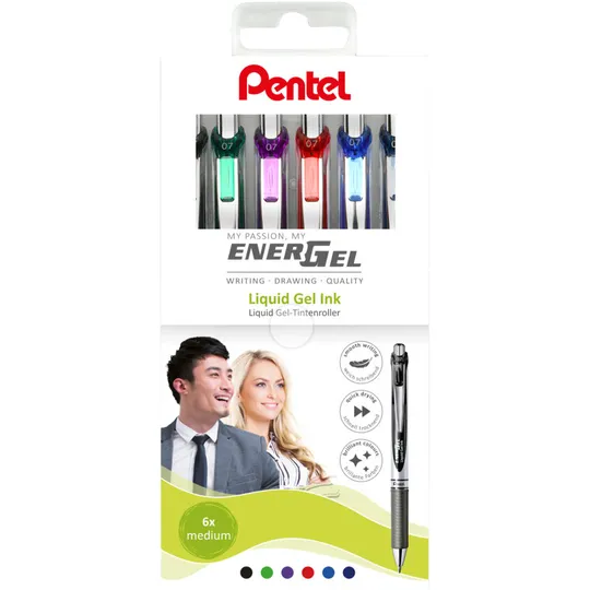 Pentel Gelschrijver Pentel BL77 Energel medium assorti 6 stuks