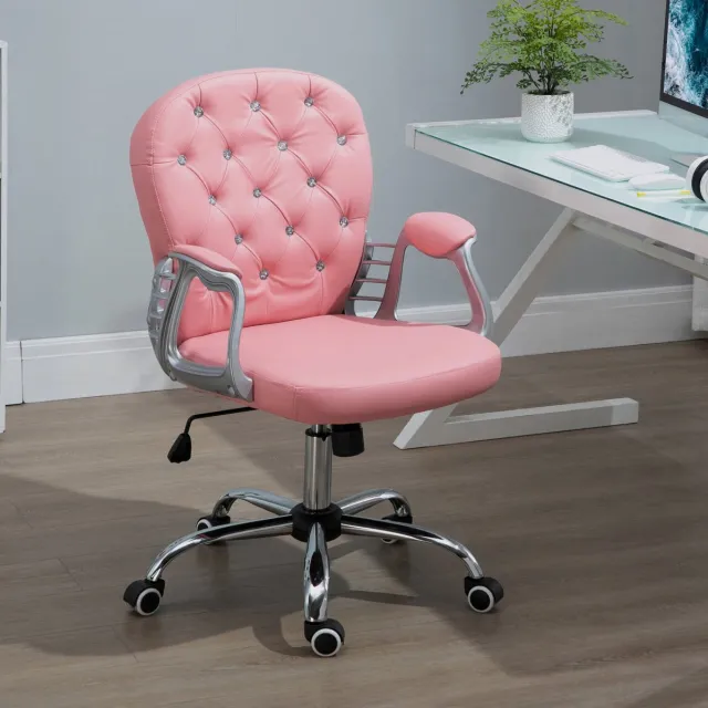OKWISH Bureaustoel – Ergonomische Chefsstoel Met Gewatteerde Rugleuning – Hoogteverstelbaar En Met Wielen – Voor Thuis En Kantoor – Kunstleer – Roze Pink