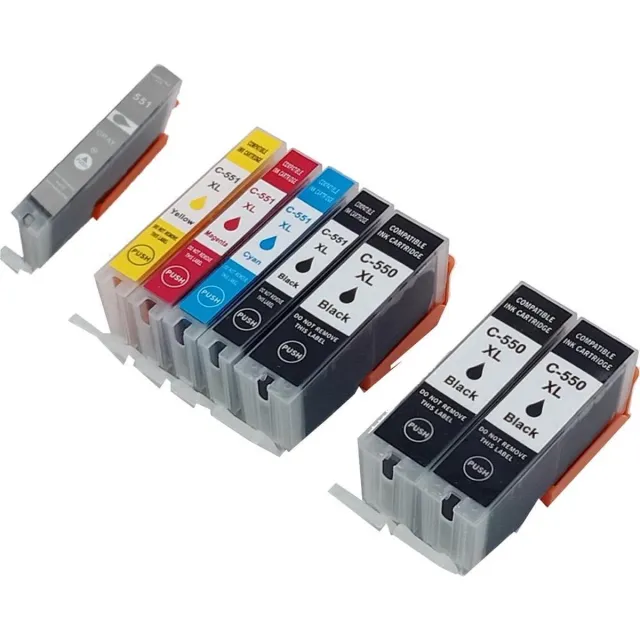 KATRIZ huismerk inkt Canon PGI550XL/CLI551XL (Met 551XL grijs) | voor Canon Pixma IP 8750/Pixma MG6300/Pixma MG6350/Pixma MG7150/Pixma MG 7550 | (8 stuks) Zwart, Foto Zwart, Cyaan, Magenta, Geel, Grijs