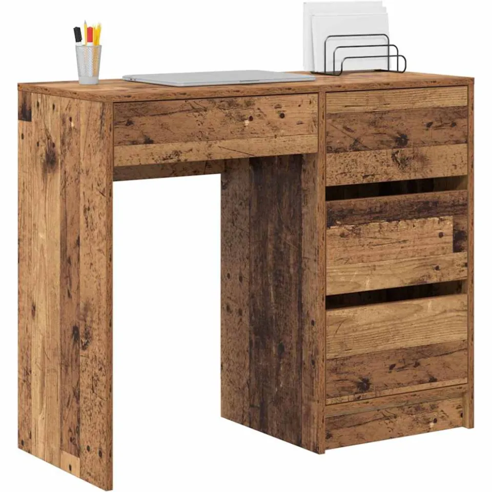 vidaXL Bureau Oud Hout 90 x 37,5 x 75 cm Bewerkt hout Bruin
