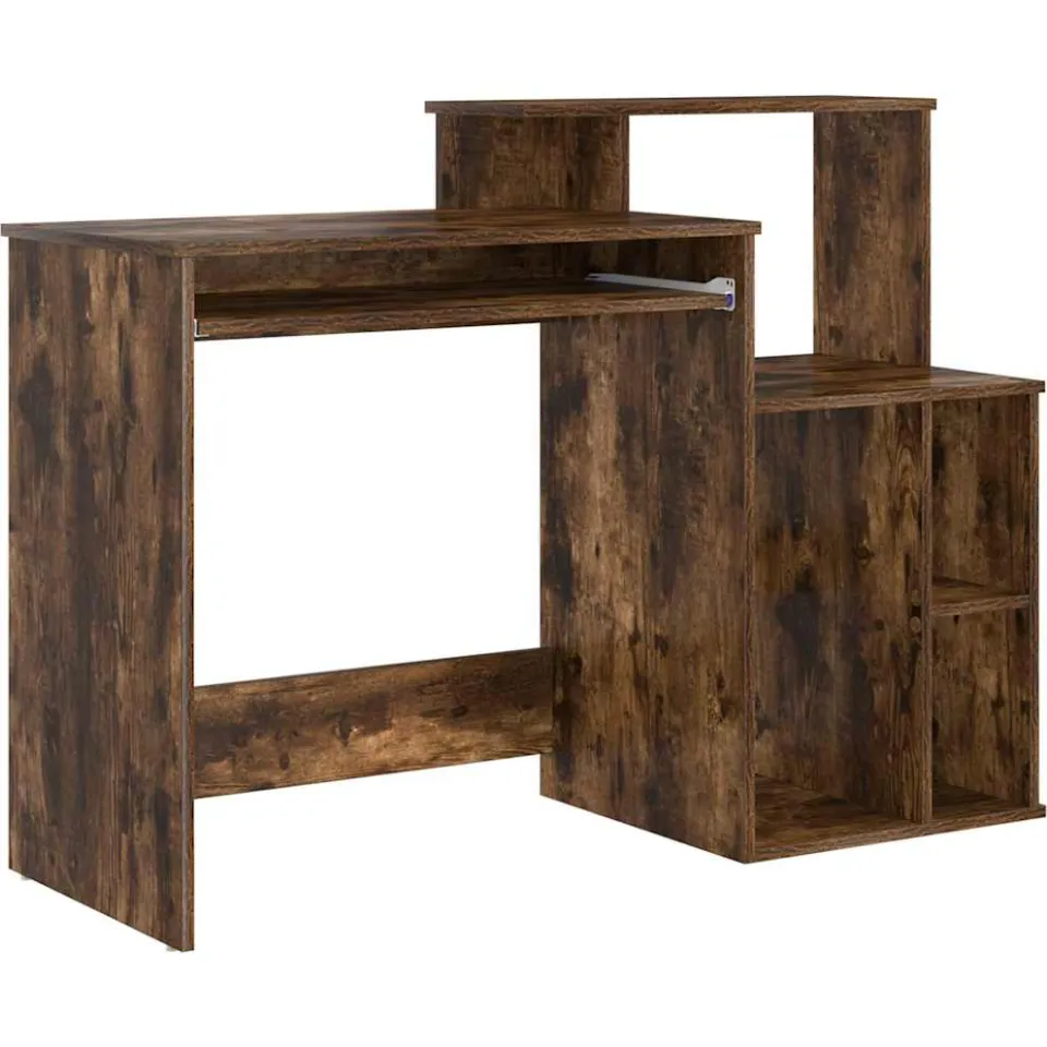 vidaXL Bureau Gerookt eiken 120,5 x 44 x 88,5 cm Bewerkt hout, foto 3