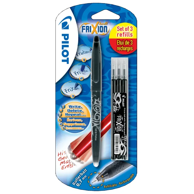 Pilot Rollerpen PILOT friXion medium zwart blister à 1 stuk + 3 vullingen