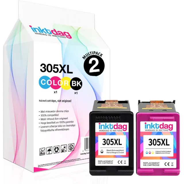inktdag Ink Cartridges voor hp 305 inktcartridges XL Black and Colour HP 305 XL for HP DeskJet 2700 2710 2720 2722 DeskJet Plus 4100 4120 4130 Envy 6000 6010 6020 6032 Envy Pro 6400 6400 644 Zwart (17 ml)
