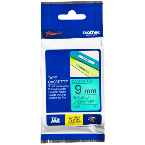 Brother Labeltape Brother P-touch TZe-721 standaard 9mm zwart op groen