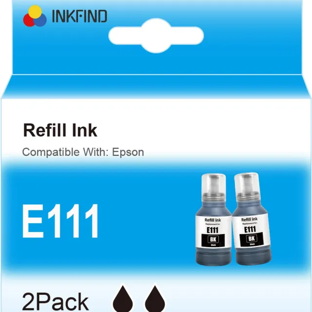 INKFIND 111 Zwart Inktfles compatibel met Epson 111 C13T03M140 Geschikt voor Epson ET-M1100 ET-M1120 ET-M1140 ET-M1170 ET-M1180 ET-M2120 ET-M2140 ET-M2170 ET-M3140 ET-M3170 ETM3180 – 2 Pack BK Zwart x 2