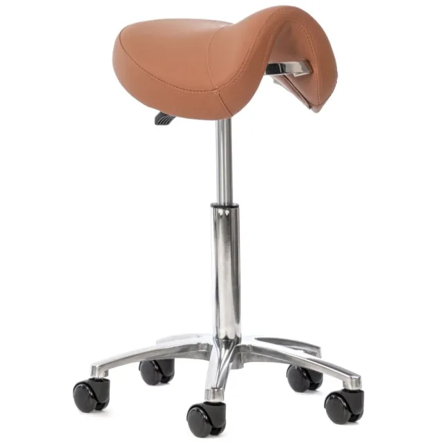 Novicum Esta zadelkruk kappersfiets Cognac kleur met compact zadel en LARGE gasveer kapperskruk Cognac large