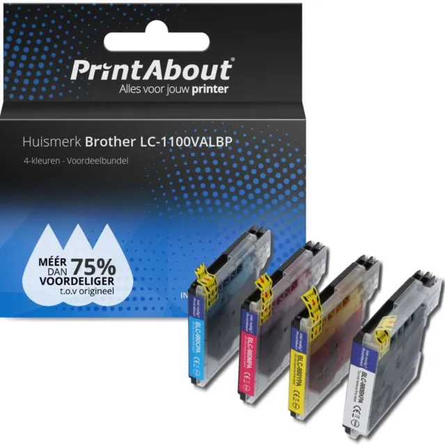 PrintAbout Inktcartridge / Alternatief voor de Brother LC-1100BK / 4 Kleuren 4-kleuren