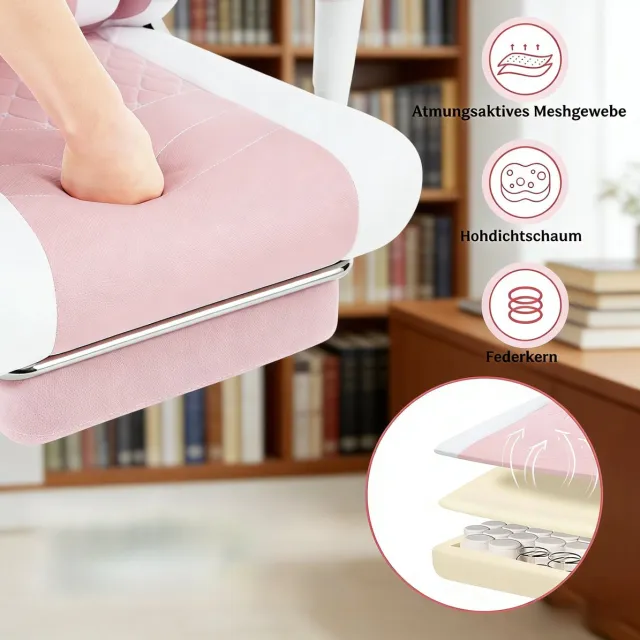 HAUSS SPOLE Ergonomische Draaibare Bureaustoel Met Massage Lendenkussen Ademende Mesh Verstelbare Rugleuning Roze Wit