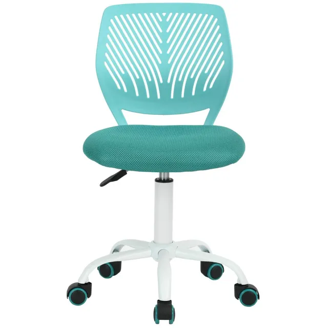 Imperatoris Bureaustoel zonder Armleuningen – Draaistoel met Wielen – Linnen Bureaustoel met Lendensteun – Make-up Stoel / Fauteuil voor Slaap- en Studeerkamer Turquoise M