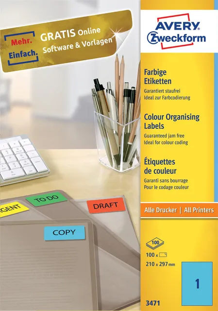 Avery Zweckform Etiket Avery 3471 210x297mm A4 blauw 100 stuks