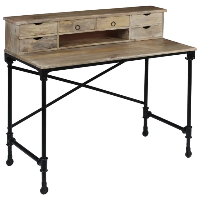 vidaXL Schrijftafel 110x50x96 cm massief mangohout en staal Bruin
