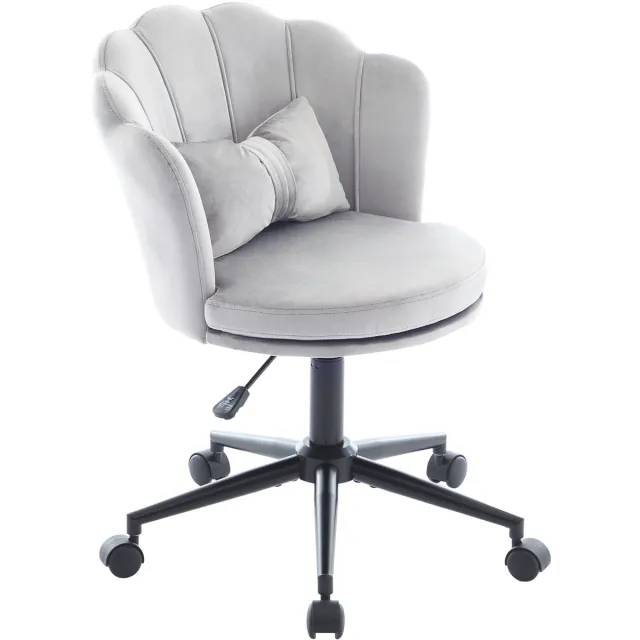 MUVANO Grijze fluwelen bureaustoel - Make-up stoel met bloemblad rugleuning - Grijze kaptafel stoel - 55x62x73-83cm - Verstelbaar - Kantoor Grijs