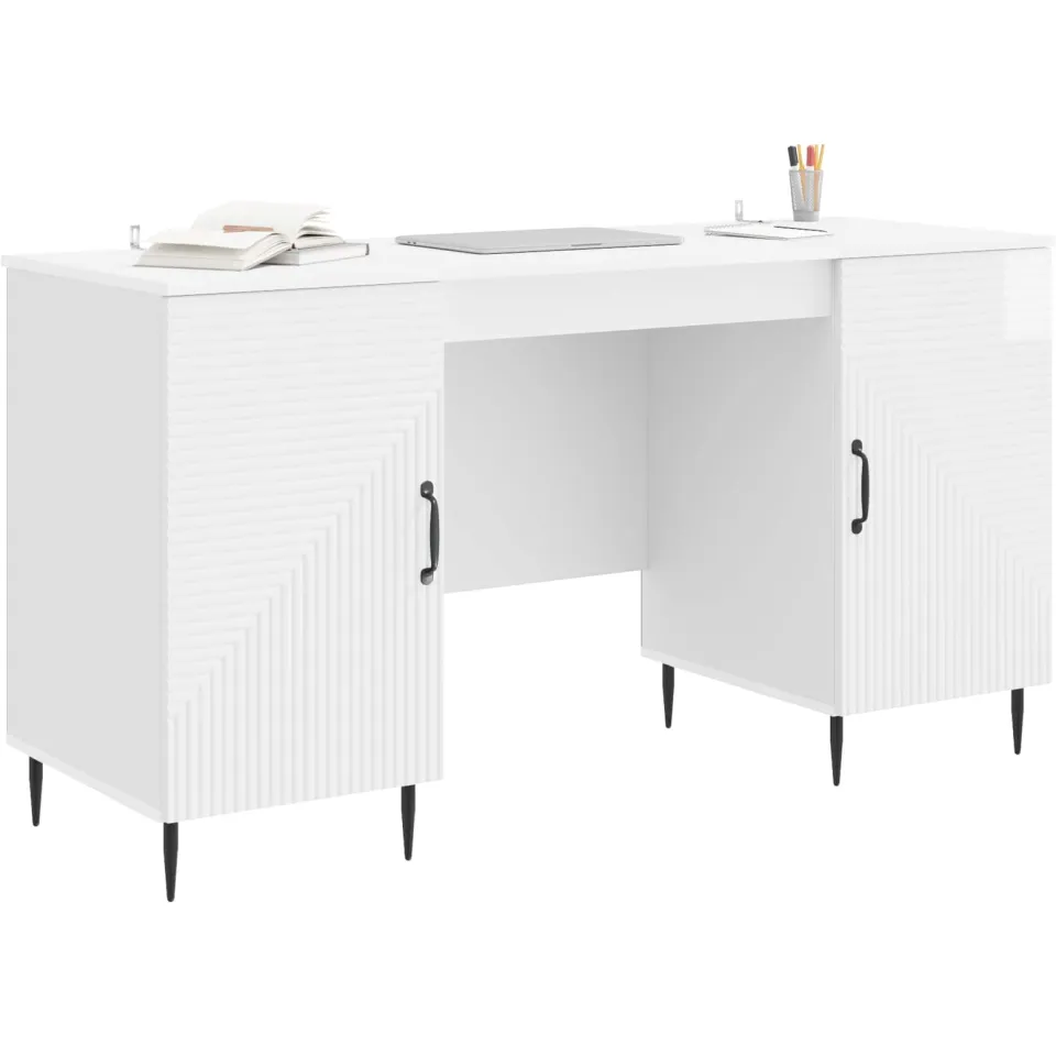 vidaXL Bureau Hoogglans Wit 142,5 x 50 x 75 cm Bewerkt hout